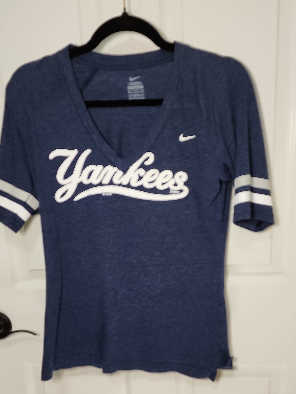 Nike Navy Yankees V-Neck Tee with White Script
